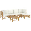 vidaXL 6 Piece Patio Lounge Set with Cream White Cushions Bamboo A949-3155180