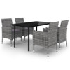 vidaXL 5 Piece Patio Dining Set with Cushions Poly Rattan and Glass A949-3099693