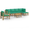 vidaXL 7 Piece Patio Lounge Set with Green Cushions Bamboo A949-3155149