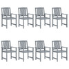 vidaXL Patio Chairs with Cushions 8 pcs Solid Acacia Wood Gray A949-3078254