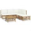 vidaXL 6 Piece Patio Lounge Set with Cream White Cushions Bamboo A949-3155199