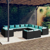 vidaXL 13 Piece Patio Lounge Set with Cushions Black Poly Rattan A949-3102905