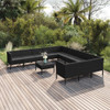 vidaXL 12 Piece Patio Lounge Set with Cushions Poly Rattan Black A949-3094501