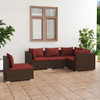 vidaXL 5 Piece Patio Lounge Set with Cushions Poly Rattan Brown A949-3102315