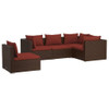 vidaXL 5 Piece Patio Lounge Set with Cushions Poly Rattan Brown A949-3102315