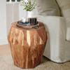 Bon 22 Inch Artisanal End Side Table, Multifaceted Solid Acacia Wood, Octagon Top, Natural Brown
