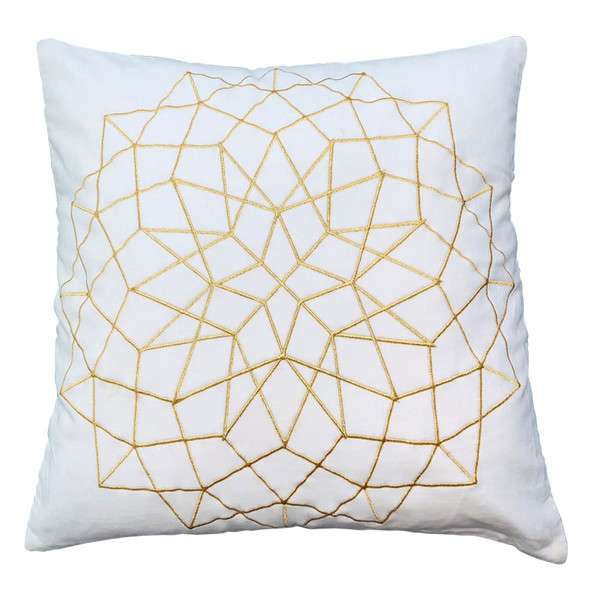 Hugo 20 x 20 Square Accent Throw Pillow, Embroidered Geometric Abstract Pattern, With Filler, White