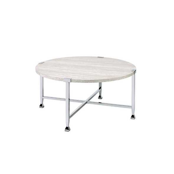 ACME Brecon Coffee Table, White Oak &Chrome 83210