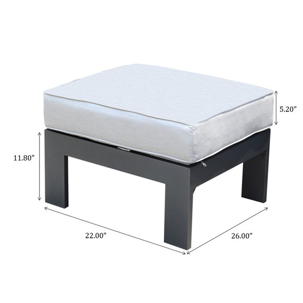 Patio Indoor Outdoor Aluminum Ottoman Footstool with Cushion, Powdered Pewter