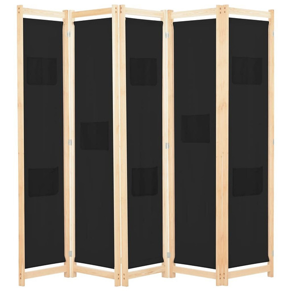 vidaXL 5-Panel Room Divider Black 78.7"x66.9"x1.6" Fabric