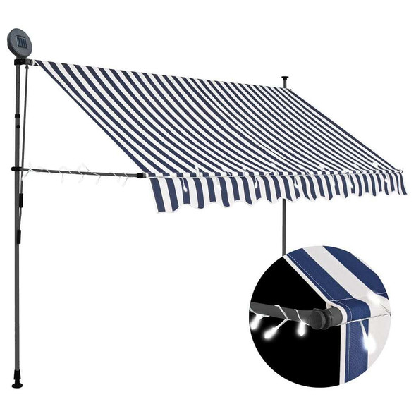 vidaXL Manual Retractable Awning with LED 98.4" Blue and White