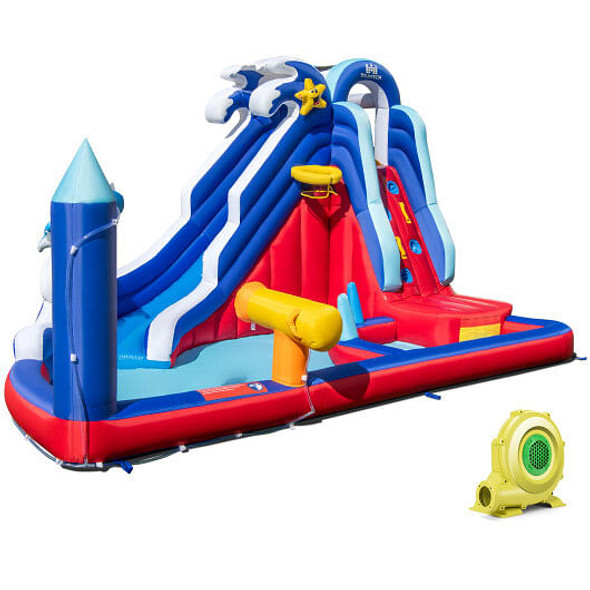 6-In-1 Inflatable Water Park with 735W Blower - Color: Blue