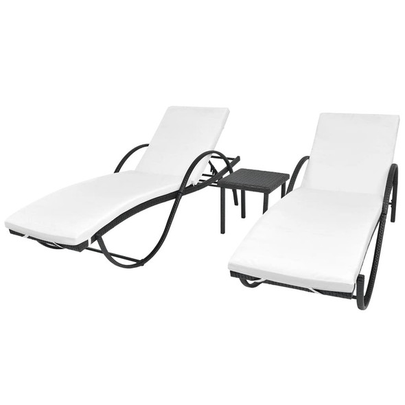 vidaXL Sun Loungers 2 pcs with Table Poly Rattan Black