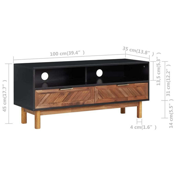 vidaXL TV Stand 39.4"x13.8"x17.7" Solid Wood Acacia and MDF