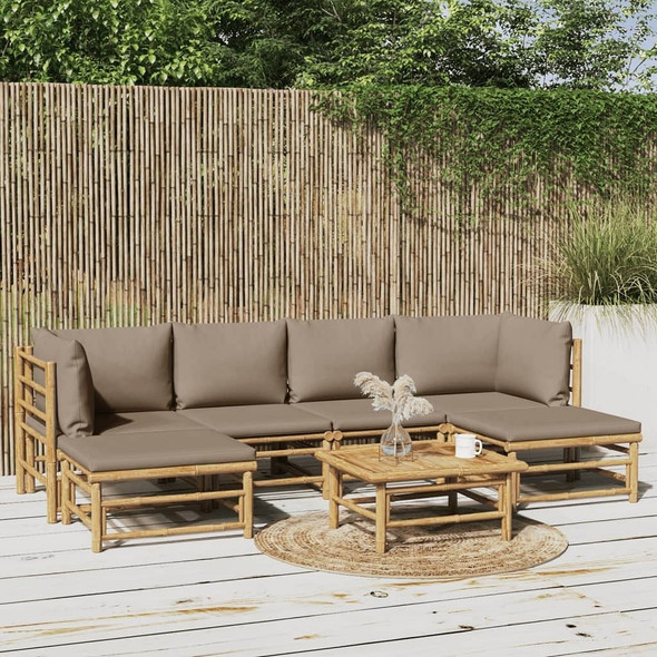 vidaXL 7 Piece Patio Lounge Set with Taupe Cushions Bamboo