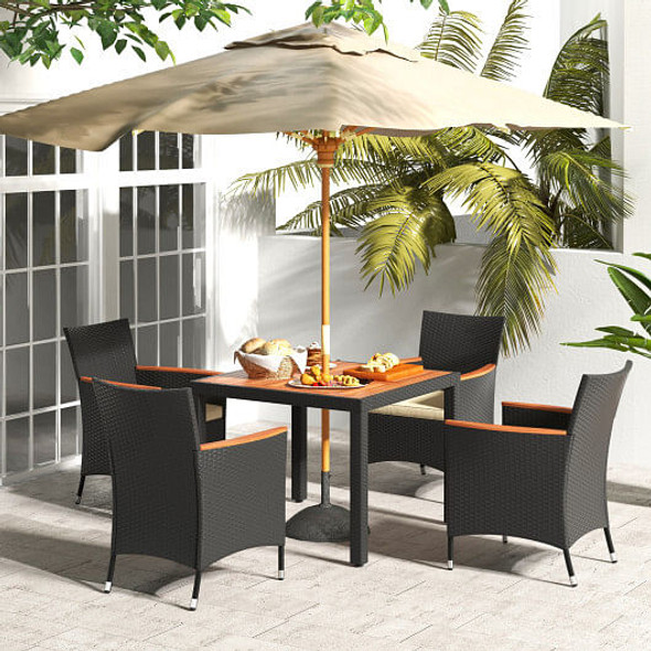 5 Pieces Patio Dining Table Set for 4 with Umbrella Hole - Color: Black