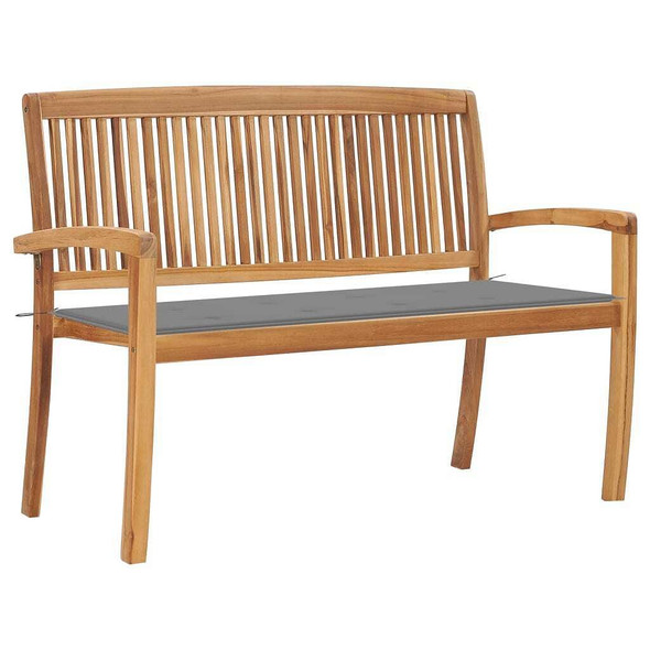 vidaXL Stacking Patio Bench with Cushion 50.6" Solid Teak Wood