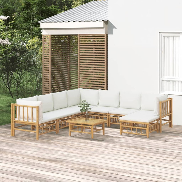 vidaXL 9 Piece Patio Lounge Set with Cream White Cushions Bamboo