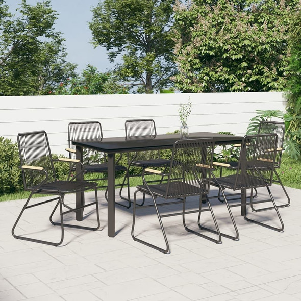 vidaXL 7 Piece Patio Dining Set Black PVC Rattan