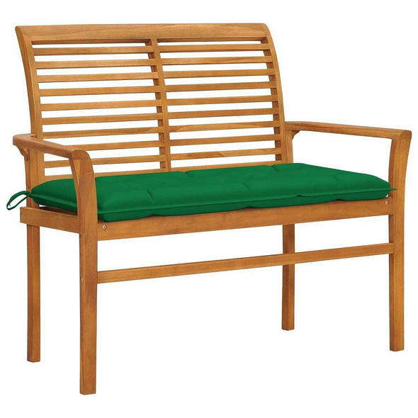 vidaXL Patio Bench with Green Cushion 44.1" Solid Teak Wood