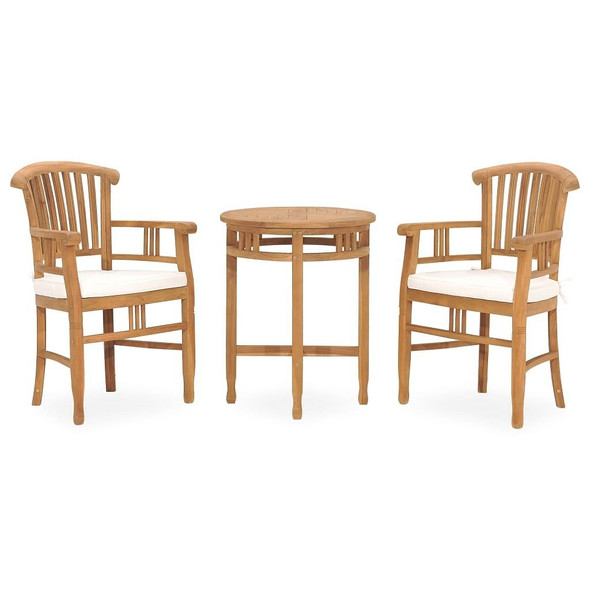 vidaXL 3 Piece Patio Dining Set with Cushions Solid Teak Wood