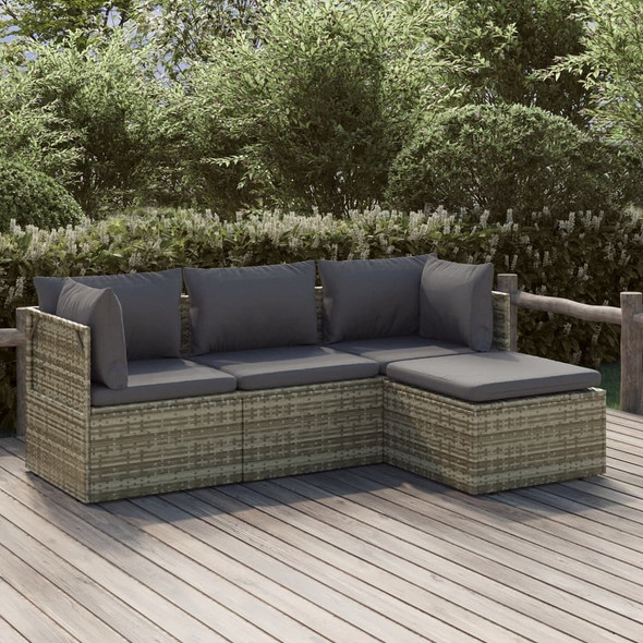 vidaXL 4 Piece Patio Lounge Set with Cushions Gray Poly Rattan