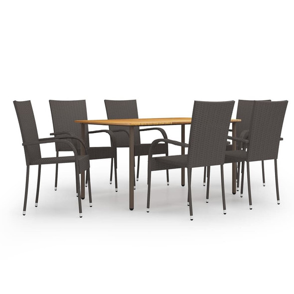 vidaXL 7 Piece Patio Dining Set Poly Rattan Brown