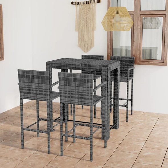 vidaXL 5 Piece Patio Bar Set with Armrest Poly Rattan Gray