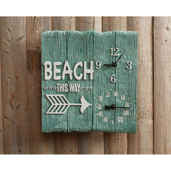 Taylor Precision Products 92685T 14-Inch x 14-Inch Beach This Way Clock with Thermometer