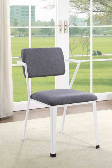 ACME Cargo Dining Chair (Set-2), Gray Fabric & White (2Pc/1Ctn) 77882