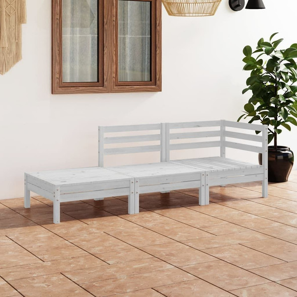 vidaXL 3 Piece Patio Lounge Set White Solid Wood Pine