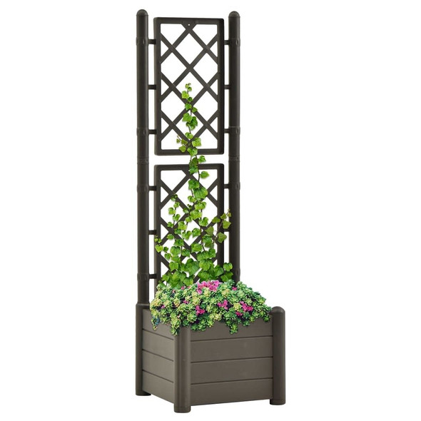 vidaXL Garden Planter with Trellis 16.9"x16.9"x55.9" PP Anthracite