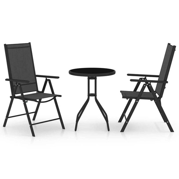 vidaXL 3 Piece Bistro Set Aluminum and Textilene Black