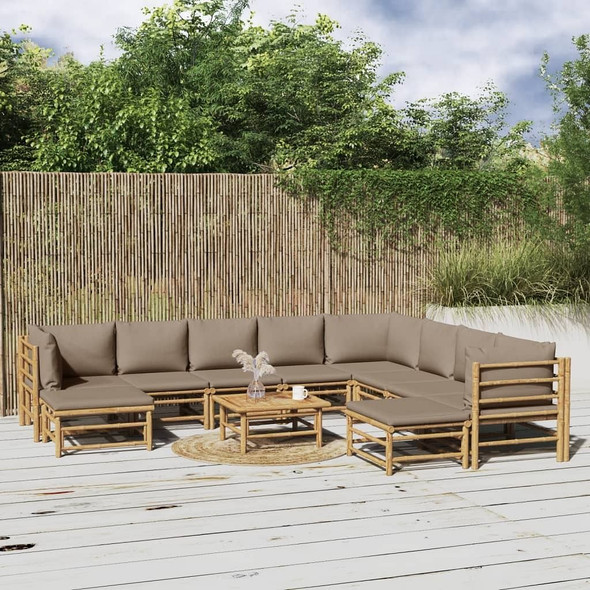 vidaXL 11 Piece Patio Lounge Set with Taupe Cushions Bamboo