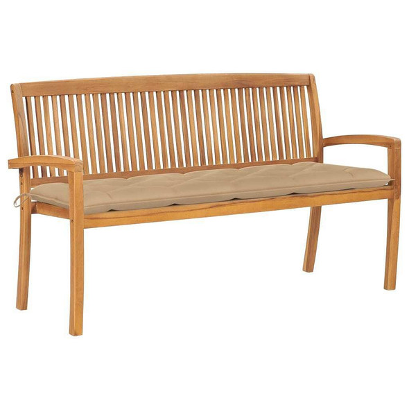 vidaXL Stacking Patio Bench with Cushion 62.6'' Solid Teak Wood