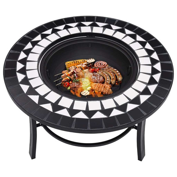 vidaXL Mosaic Fire Pit Black and White 26.8" Ceramic