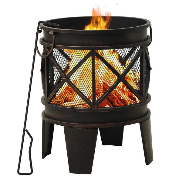 vidaXL Rustic Fire Pit with Poker ?¦16.5"21.3" Steell