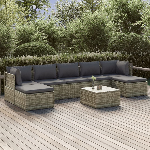 vidaXL 8 Piece Patio Lounge Set with Cushions Gray Poly Rattan A949-3157324