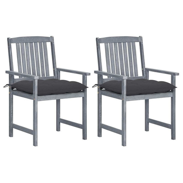 vidaXL Patio Chairs with Cushions 2 pcs Gray Solid Acacia Wood A949-3061251