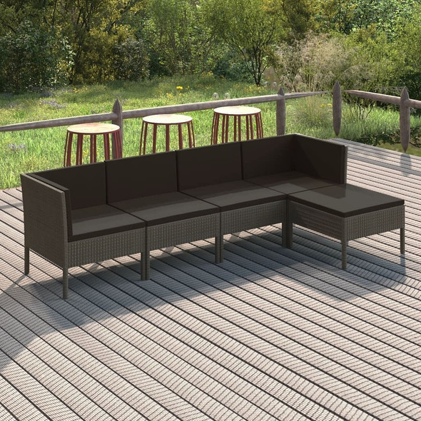 vidaXL 5 Piece Patio Lounge Set with Cushions Poly Rattan Gray A949-3094382