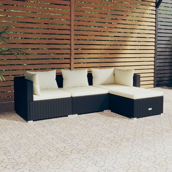 vidaXL 4 Piece Patio Lounge Set with Cushions Poly Rattan Black A949-3101639