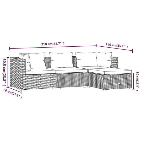 vidaXL 4 Piece Patio Lounge Set with Cushions Poly Rattan Black A949-3101639