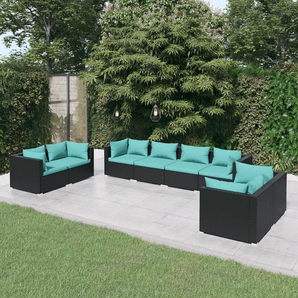 vidaXL 8 Piece Patio Lounge Set with Cushions Poly Rattan Black A949-3102281