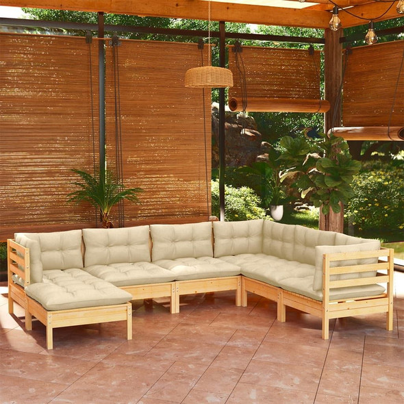 vidaXL 7 Piece Patio Lounge Set with Cream Cushions Solid Pinewood A949-3096562