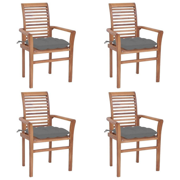 vidaXL Dining Chairs 4 pcs with Gray Cushions Solid Teak Wood A949-3062638