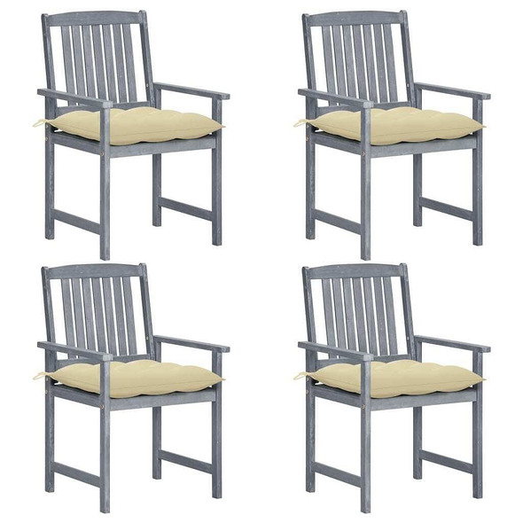 vidaXL Patio Chairs with Cushions 4 pcs Gray Solid Acacia Wood A949-3061256