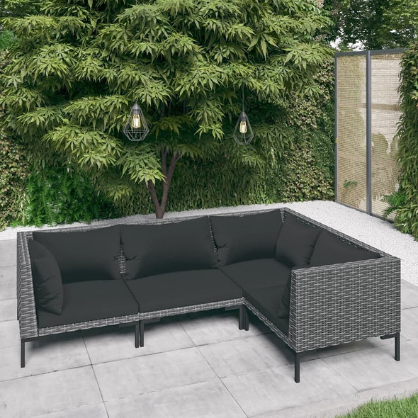 vidaXL 4 Piece Patio Lounge Set with Cushions Poly Rattan Dark Gray A949-3099836