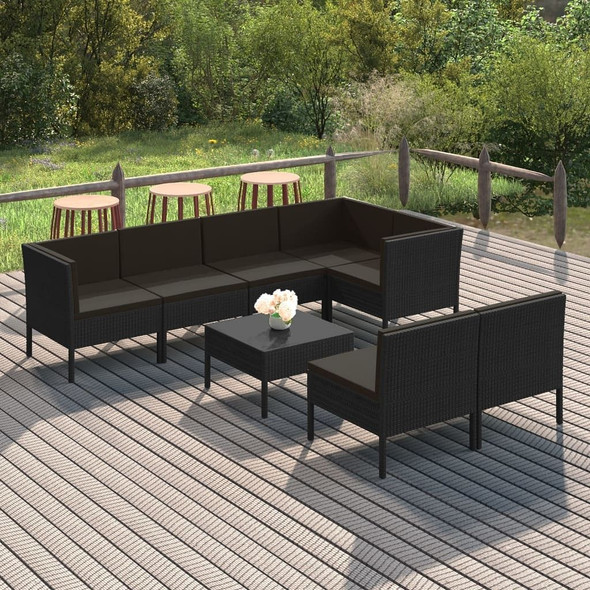 vidaXL 8 Piece Patio Lounge Set with Cushions Poly Rattan Black A949-3094393