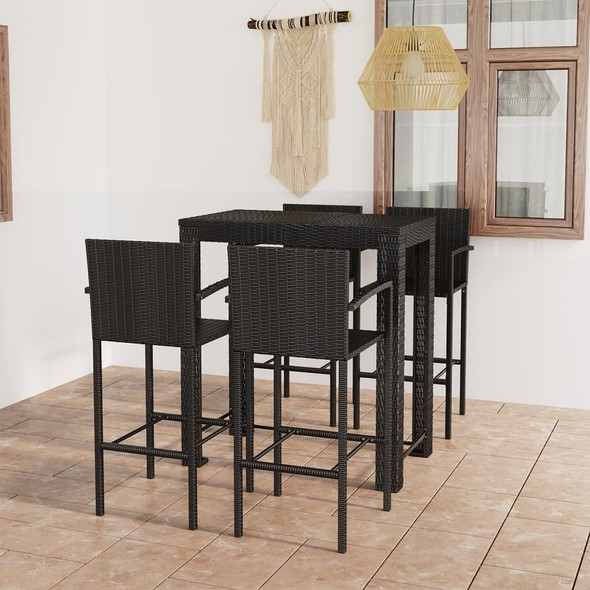 vidaXL 5 Piece Patio Bar Set with Armrest Poly Rattan Black A949-3064811