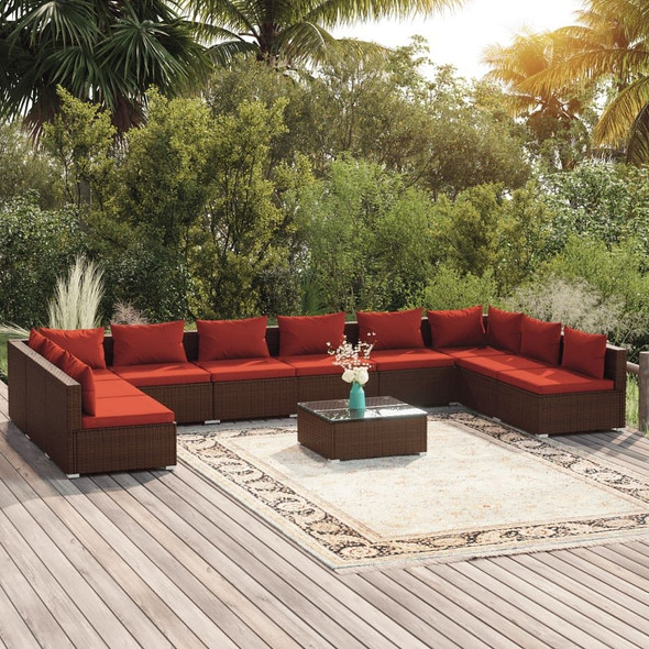 vidaXL 11 Piece Patio Lounge Set with Cushions Poly Rattan Brown A949-3101931